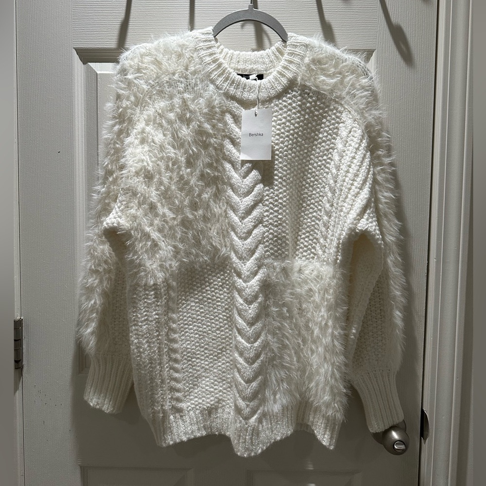 NWT Bershka Longline Cable Knit Sweater in Ecru